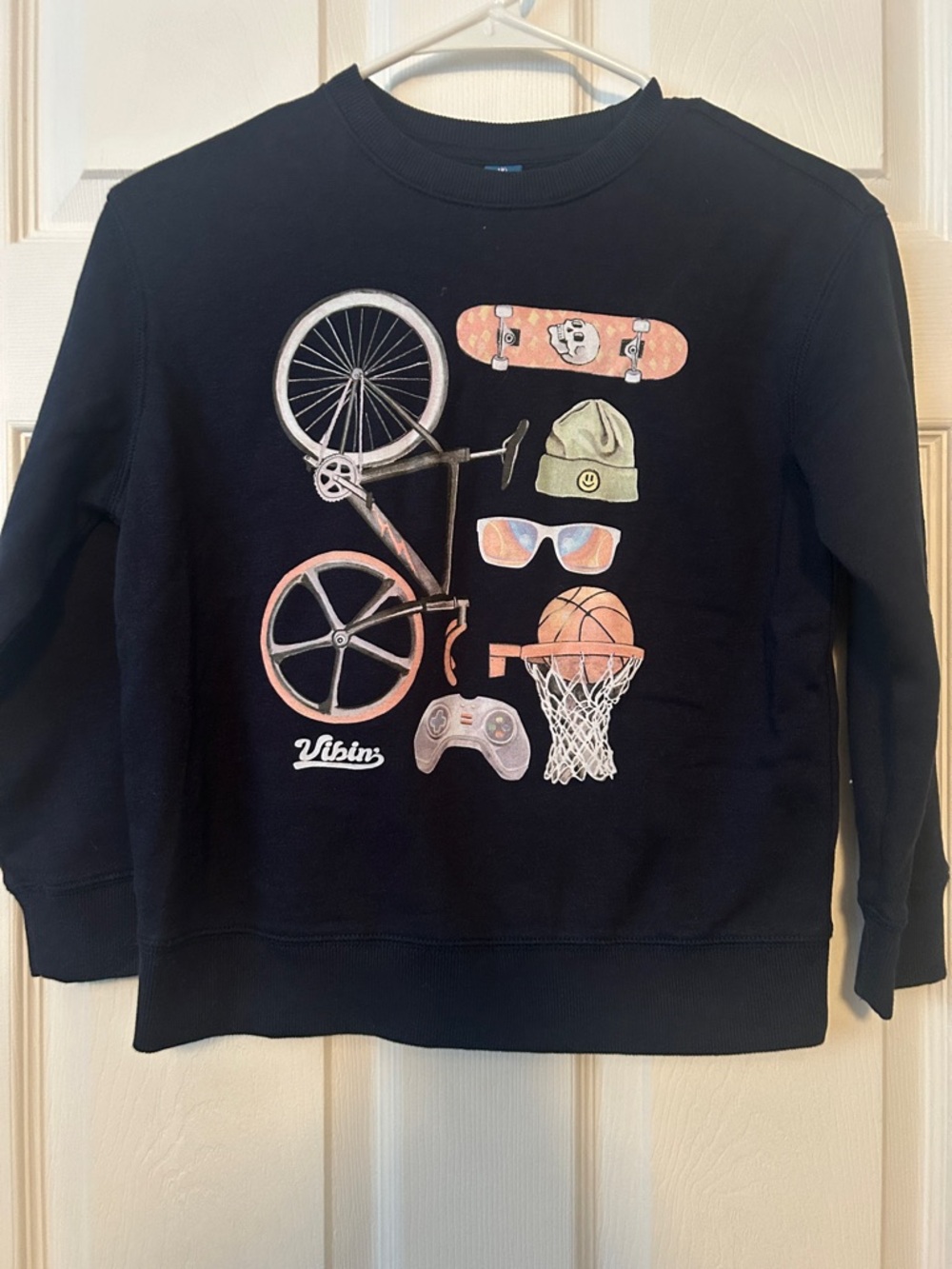 Kids Black Graphic Sweatshirt - Bicycle & Sports Icons